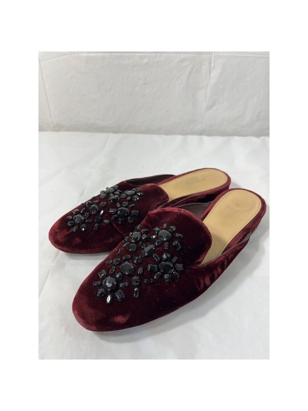 Michael Kors Womens 7.5 Shoes Edie Embellished Velvet Slide Slip-Ons Burgundy - Picture 11 of 14